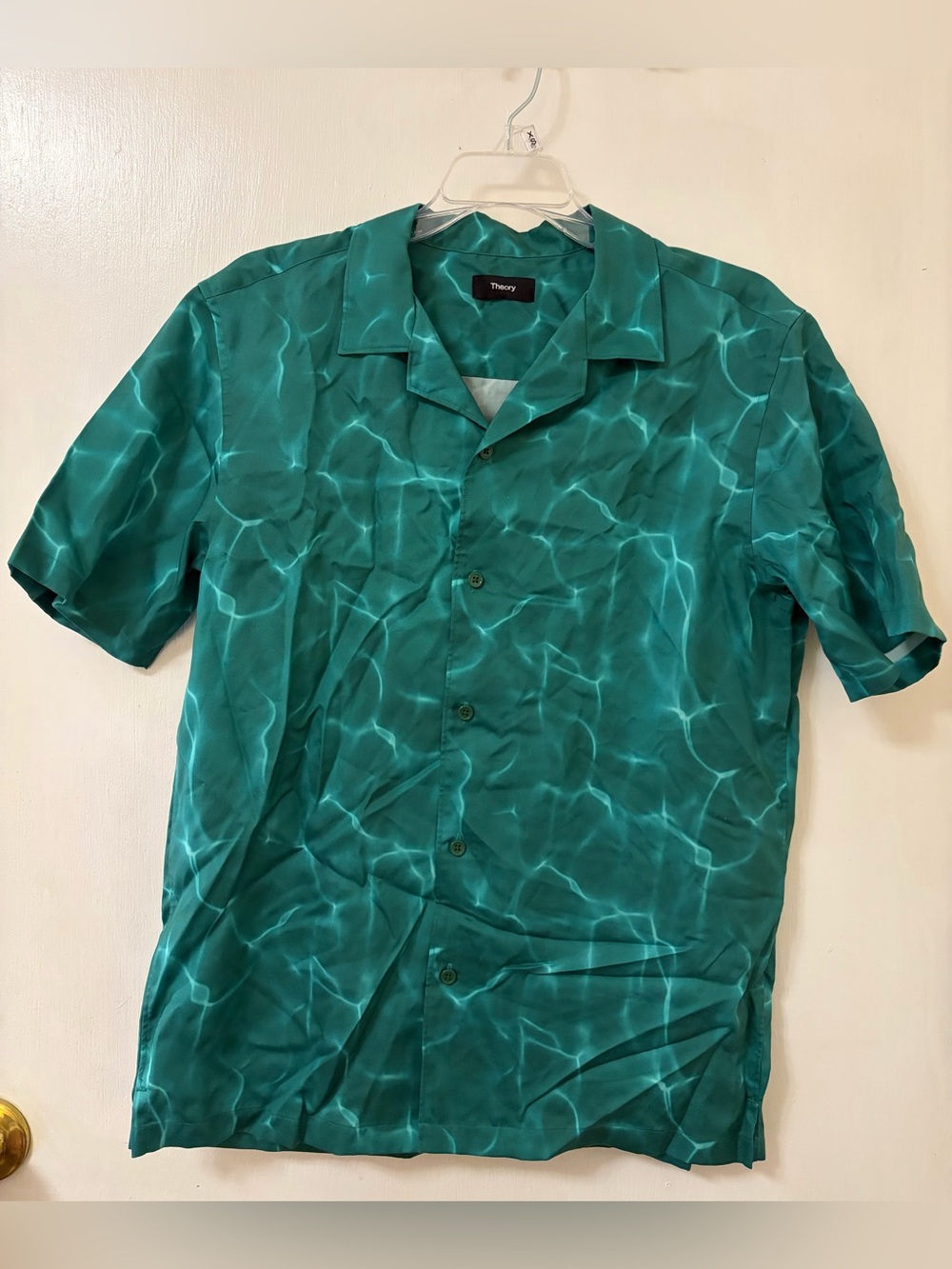 Theory Men’s Teal Green Short-Sleeve Button-Down Shirt